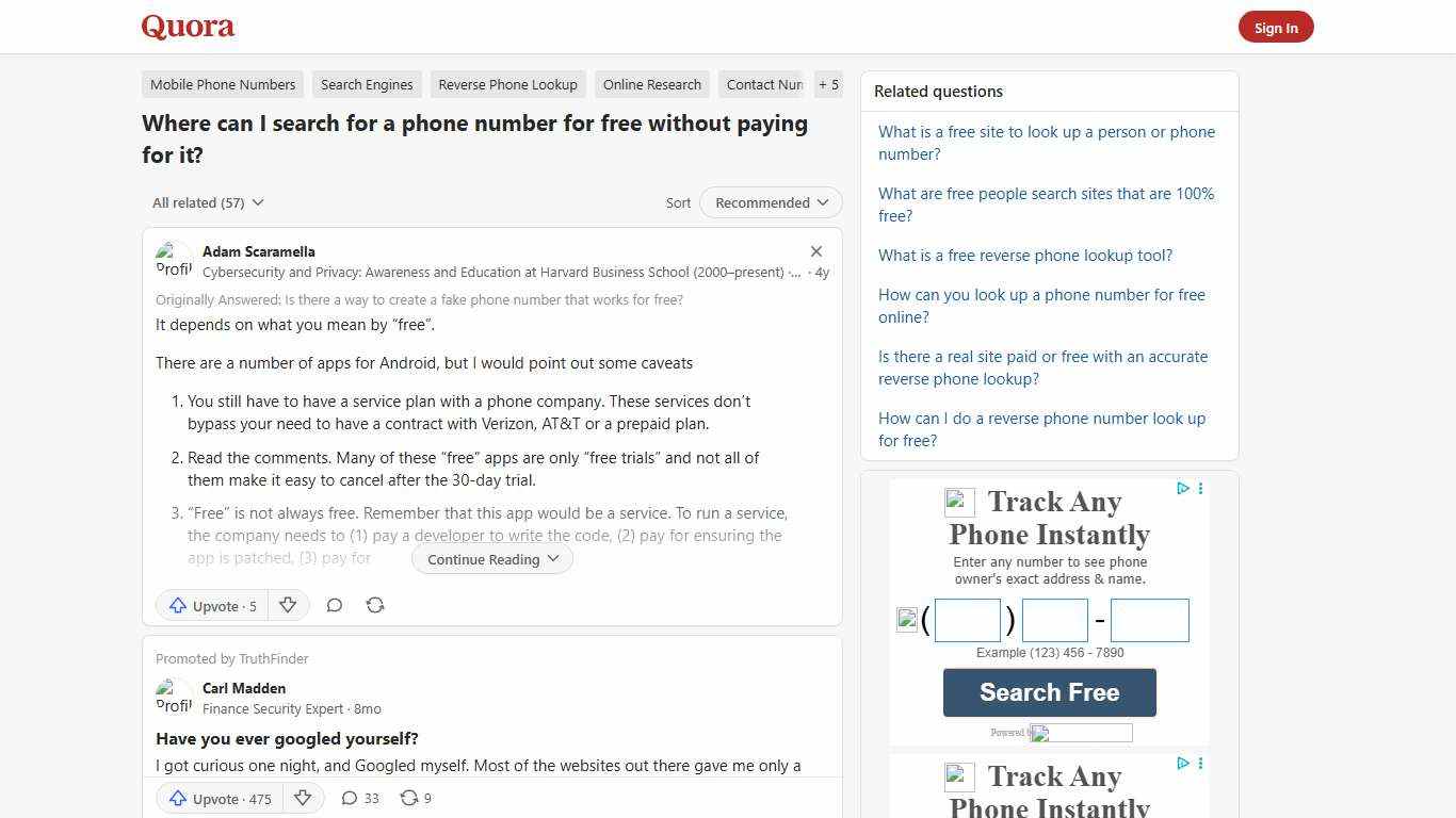 Where can I search for a phone number for free without paying for it? - Quora